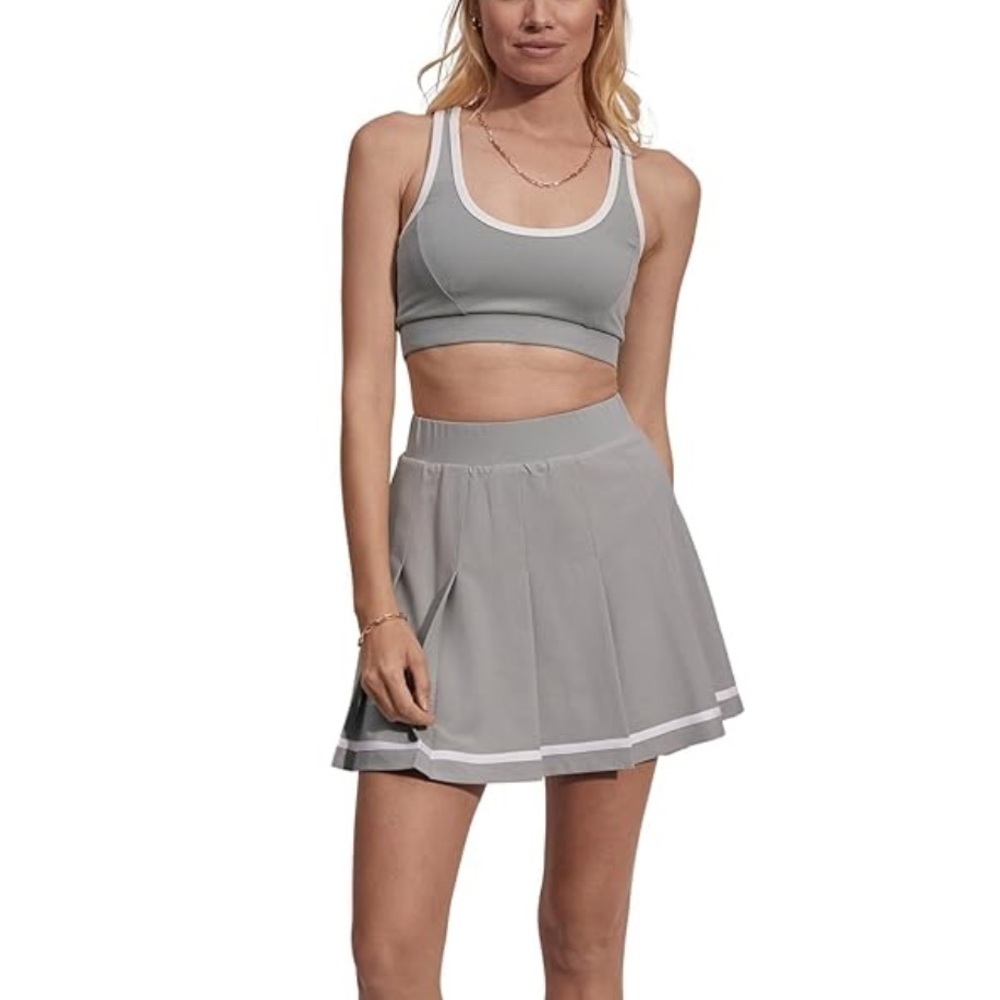 Varley- NWT Sage Green and White Sports Bra and Mini Skirt Matching Workout Set - Picture 1 of 6